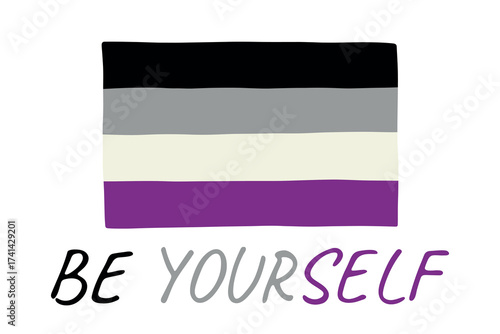 Colorful Asexual pride flag Happy pride day LGBTQ community Pride Month Vector hand drawn doodle for posters, stickers, logo, cards