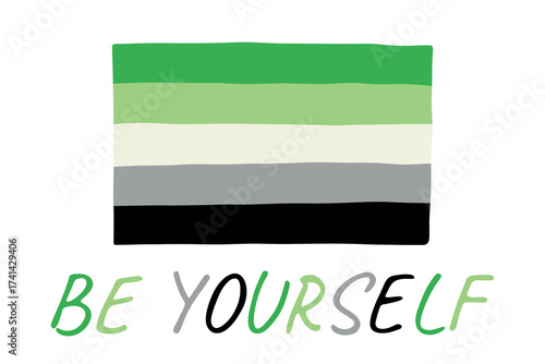 Colorful Aromantic pride flag Happy pride day LGBTQ community Pride Month Vector hand drawn doodle for posters, stickers, logo, cards