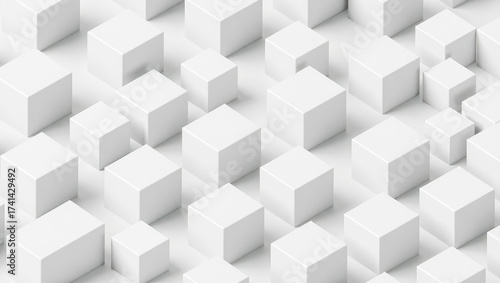 Abstract white cubes in a 3D arrangement