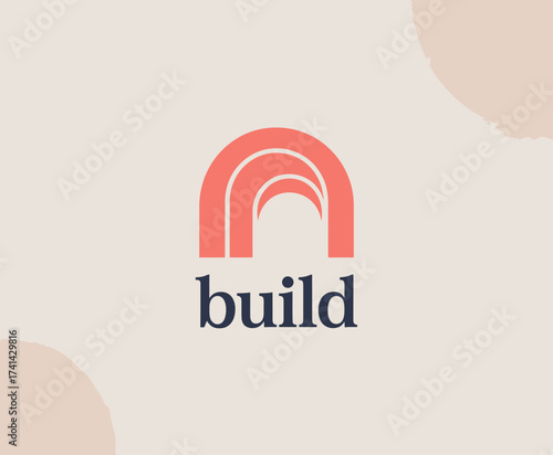 An elegant logo featuring a minimalist arch structure represents stability and creativity, perfect for contemporary businesses committed to growth and innovation in building.