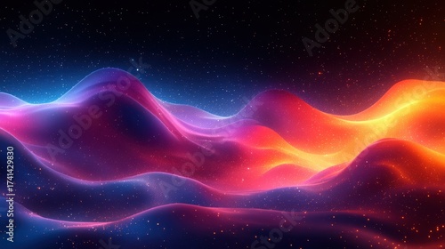 Vibrant Abstract Waves with Stars in Deep Space Background