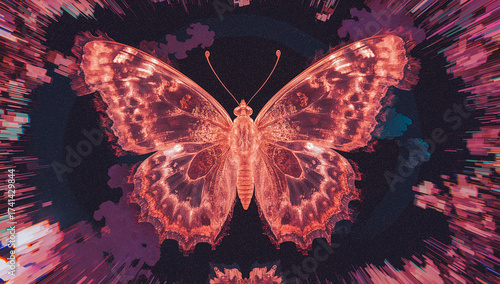 Glowing butterfly in abstract digital art