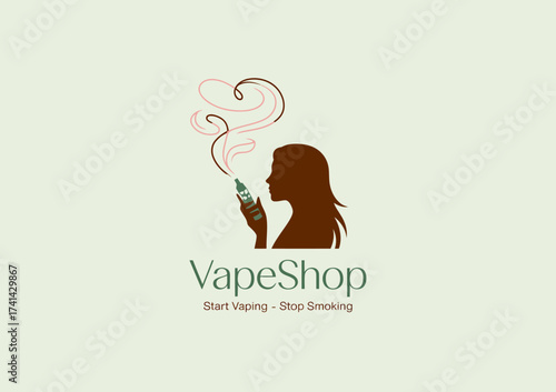 This logo features a silhouette of a woman vaping, showcasing stylish smoke patterns and emphasizing a modern approach to smoking cessation through vaping alternatives.