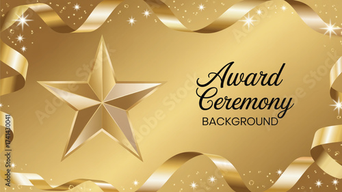 A luxurious ornate gold award ribbon or medal with intricate details presented in a celebratory style isolated on white background