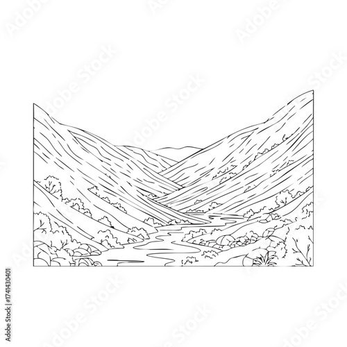 Mountain valley river outline