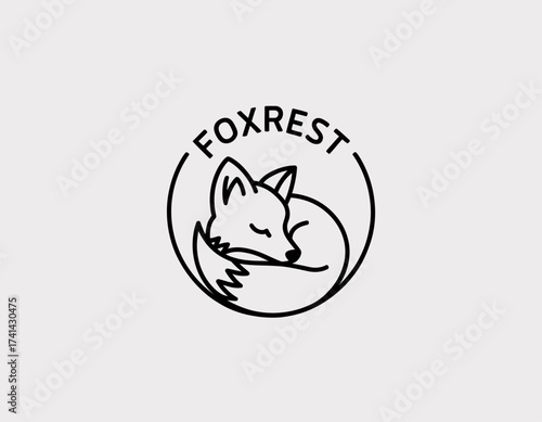 This minimalist logo design features a charming illustration of a sleeping fox, symbolizing comfort, tranquility, and restfulness, ideal for businesses focused on relaxation.
