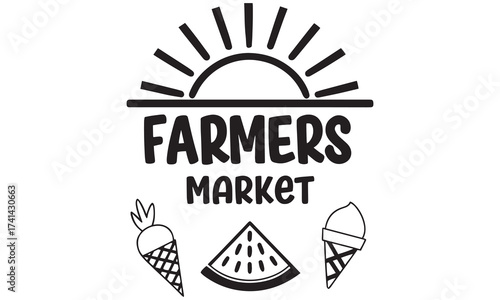 Farmers Market SVG PNG | Summer Sign with Sun, Watermelon & Ice Cream