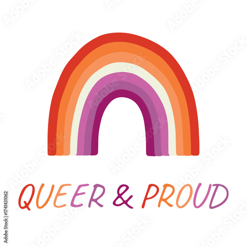 Colorful rainbow shape Lesbian pride flag Happy pride day LGBTQIA community Pride Month Vector hand drawn doodle for posters, stickers, logo, cards