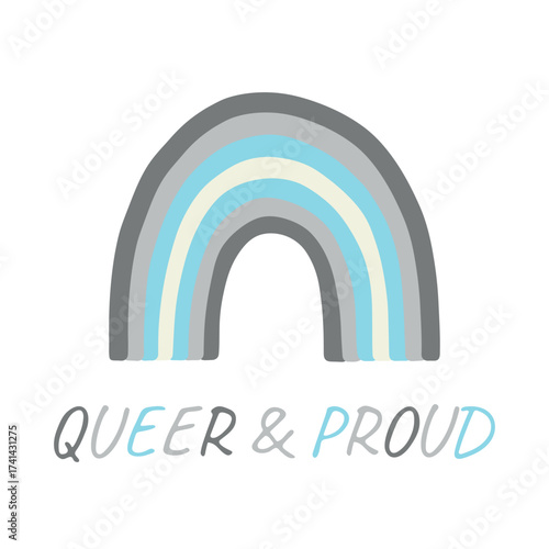 Colorful rainbow shape Demiboy pride flag Happy pride day LGBTQIA community Pride Month Vector hand drawn doodle for posters, stickers, logo, cards