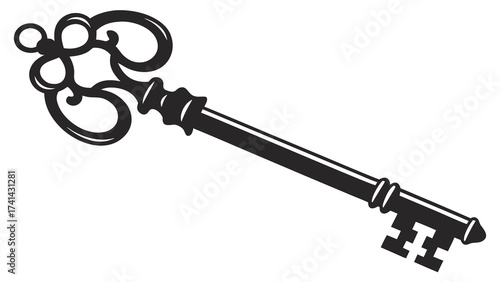 Ornate Key Silhouette: A beautifully crafted key silhouette, showcasing intricate details and classic design, suggests secrets, unlocking potential, and the promise of new beginnings.