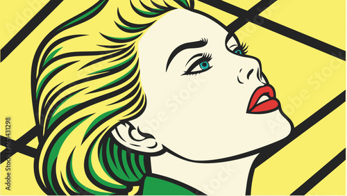 Pop Art Portrait: A vibrant pop art portrait features a striking woman with bold features, dramatic expressions and vibrant colors.