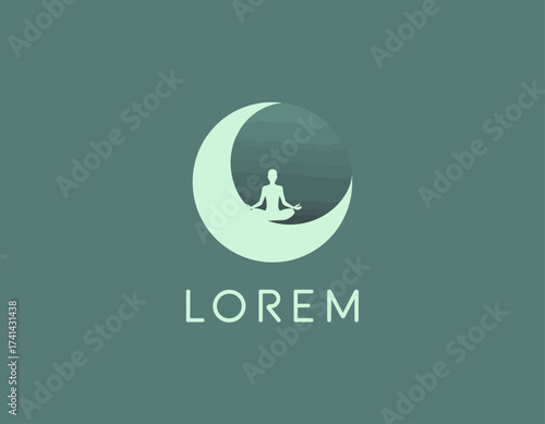 A serene logo representing meditation and tranquility, featuring a person in a meditative pose against a moon backdrop. Ideal for wellness and spiritual brands seeking calm.