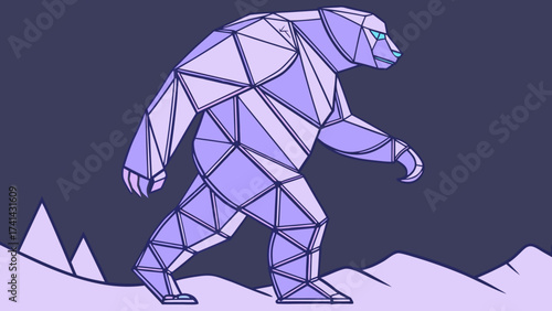 Geometric Bear's Stroll: This illustration presents a stylized polygonal bear navigating a wintry landscape. The cubist design and cool color palette evoke a sense of mystery and geometric artistry.