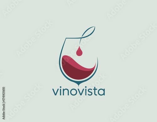 This image presents an artistic wine glass logo representing Vinovista, highlighting refinement and the art of wine tasting with modern aesthetics.