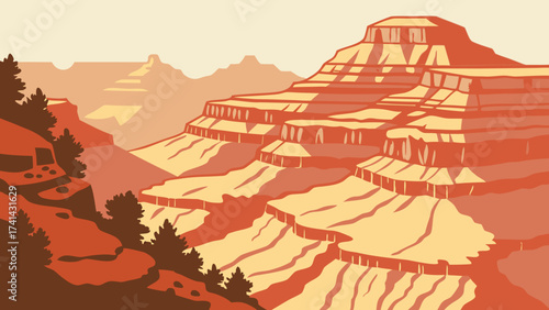 Grand Canyon's Majesty: The vast and breathtaking landscape of the Grand Canyon is captured in a stunning illustration.