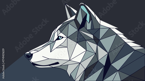 Geometric Siberian Husky Portrait: A stunning geometric portrait of a Siberian Husky, its profile rendered in a mosaic of angular shapes and cool color tones.