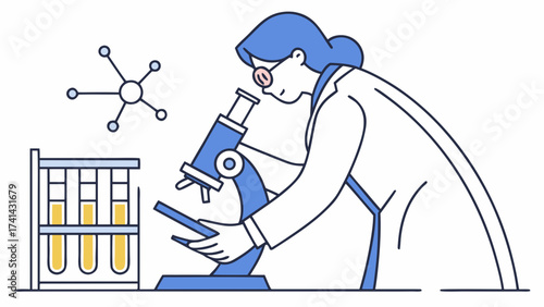 Scientific Discovery in the Lab: An illustration showcasing a scientist meticulously examining a sample through a microscope in a lab setting.