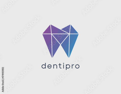 The Dentipro logo features a unique, geometric tooth design with gradients, symbolizing dental health and professionalism. Its sharp lines make a strong statement for a dental practice.