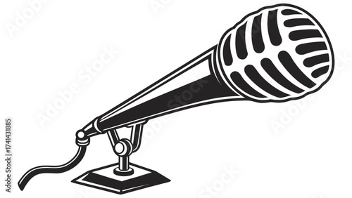 Vintage Microphone: A classic black and white vintage microphone on a sturdy stand, radiating a timeless charm and sophistication. Perfect for podcasts, broadcasts, and any audio-related projects.