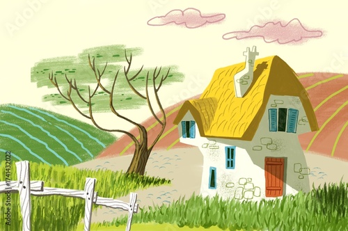 Φωτογραφία Fondo para animación cartoon. Casa De Campo Ilustración en guache