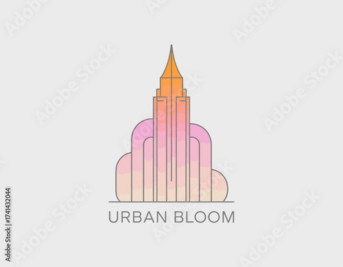 This logo showcases a stylized tower design with a gradient of pastel colors, symbolizing innovation and modernity in urban architecture and design.