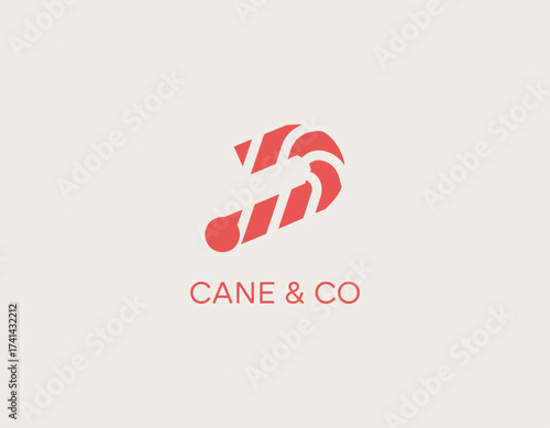 This logo design creatively integrates a candy cane within the branding, embodying holiday spirit and sweetness that appeals to both festive and culinary themes.