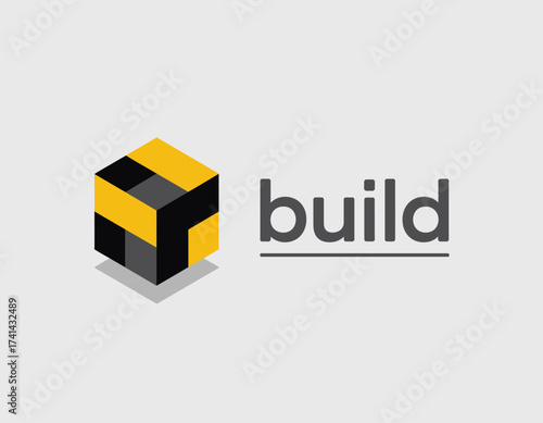 An eye-catching logo featuring a cube design, ideal for construction brands, symbolizing strength and reliability, perfect for companies in the building and development sector.