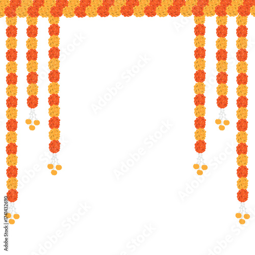 Traditional Indian Marigold Flower Garland Border for Diwali mehndi haldi sangeet Wedding Stage Backdrop and Celebration Decor