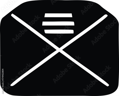 Simple black envelope icon with white 'x' symbol and three horizontal lines for modern digital communication and messaging