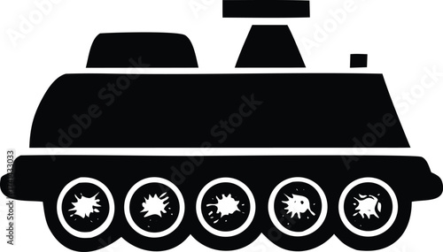 Iconic silhouette of a military tank with tracked wheels and turret for war and defense themed designs