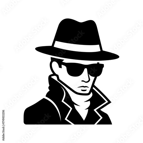 Secret Agent Icon – Spy, Detective, Undercover Man Silhouette Vector Illustration