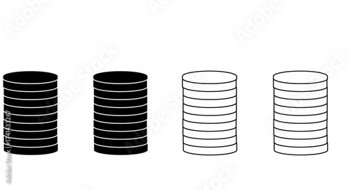Stacked Coins Icon Set – Money, Finance, Savings, Currency Outline Vector Illustration