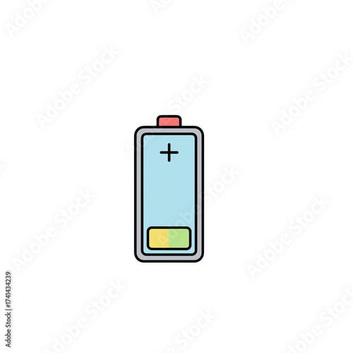 Battery icon with low charge on white background  