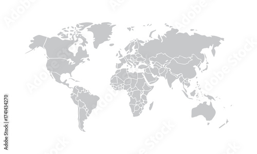 Minimal Flat World Map Vector illustration, Dark and Gray on White, world map design, easily editable and scalable.