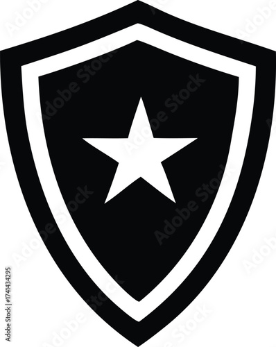 Simple black and white shield emblem with star icon for security and protection concepts