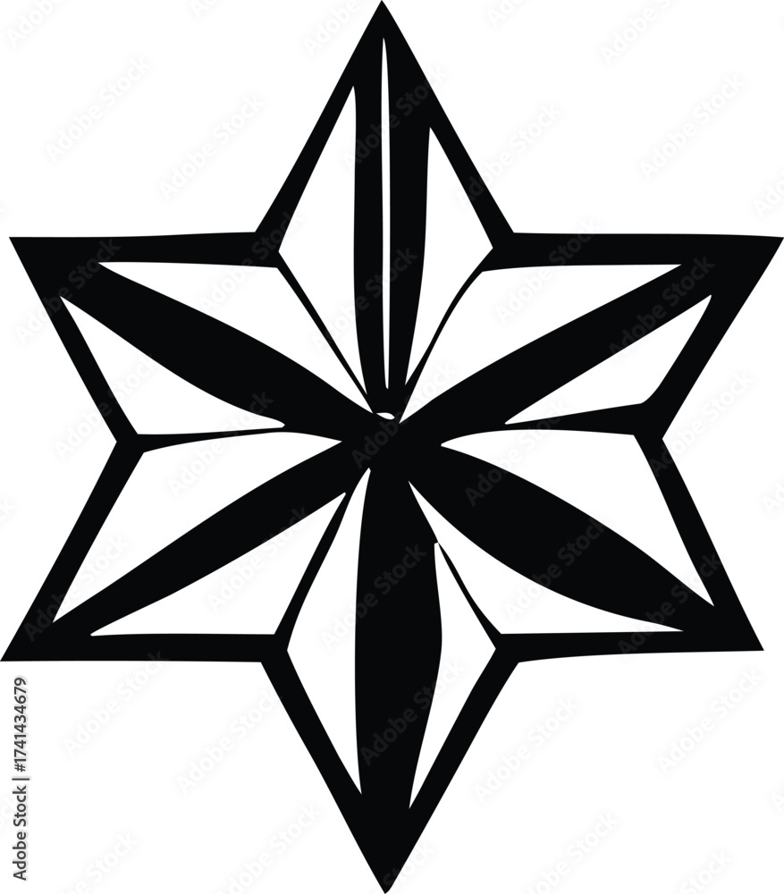 Obraz premium Intricate six pointed star geometric design black and white abstract symbol decorative element outline shape