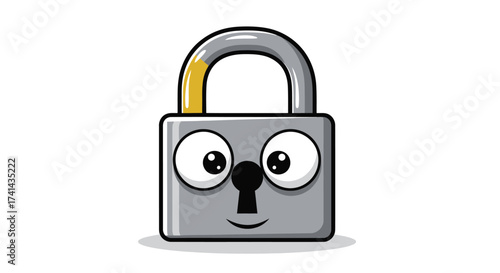 Cute Cartoon Padlock with Big Eyes and Friendly Smile.