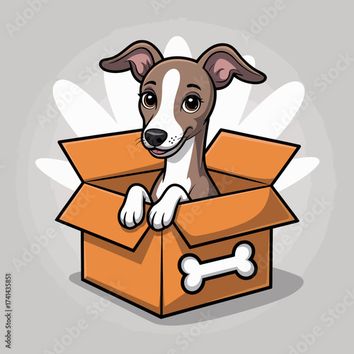 An adorable dog popping out of a bright orange box, exuding cuteness and playfulness, capturing the heartwarming bond between pets and their owners in a fun moment.