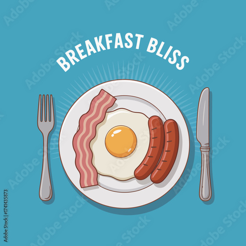 A beautifully arranged breakfast plate featuring eggs, sausages, and bacon, illustrating the joyful ritual of starting your day with a hearty meal, full of flavor and satisfaction.