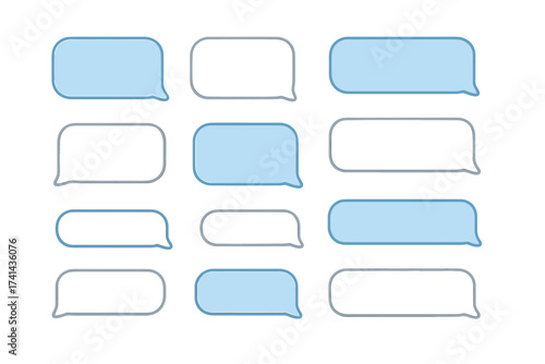 Message bubbles vector set. Empty chat bubbles for phone messages. SMS communication template. Speech balloon icons for dialogue, texting, social media app. Flat design UI.