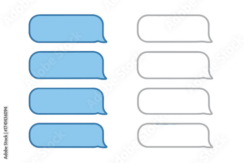 Empty message bubbles vector template. Phone chat screen for texting dialogue. Flat cartoon illustration of a mobile messaging app interface for social media communication.