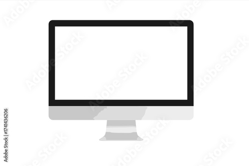 Realistic computer monitor mockup with blank white screen. Modern desktop display vector illustration isolated on white background. iMac style device for web, app design presentation.