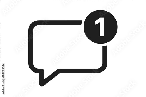 New message notification icon with one unread chat alert. Vector symbol for social media app interface. Communication bubble sign with counter for incoming mail or sms.