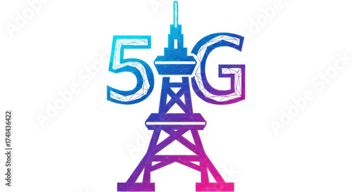 Colorful 5G Technology Tower Illustration with Gradient Design.