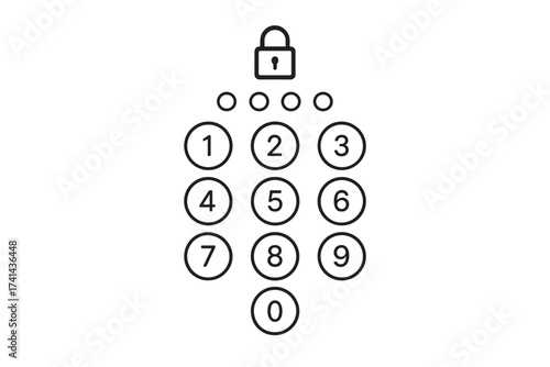 Vector passcode interface for phone lock screen. Login or enter password page with numeric keypad. Mobile security concept with PIN code numbers and lock icon display.