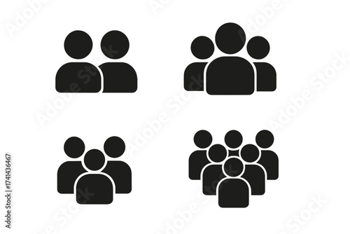 People icon set with shadow. Crowd, group, and user symbols. Persons pictogram for infographic, website design, logo, app, and UI. Vector leadership and teamwork concept.