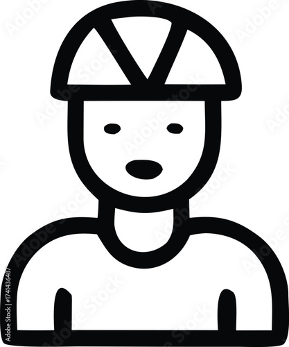 Simple icon of a person wearing a helmet symbolizing construction safety and labor