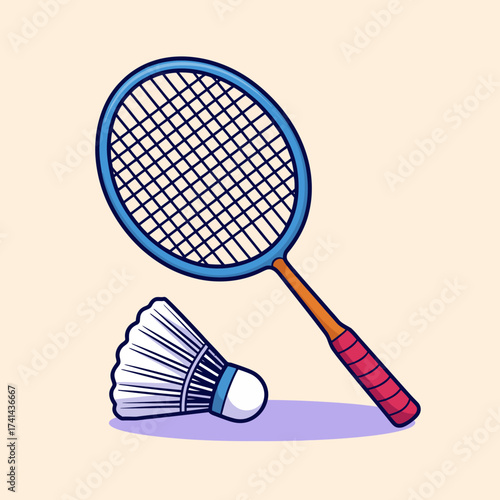 This image features a brightly colored badminton racket and shuttlecock, emphasizing the sport's fun and energetic nature, perfect for sports enthusiasts and athletes.