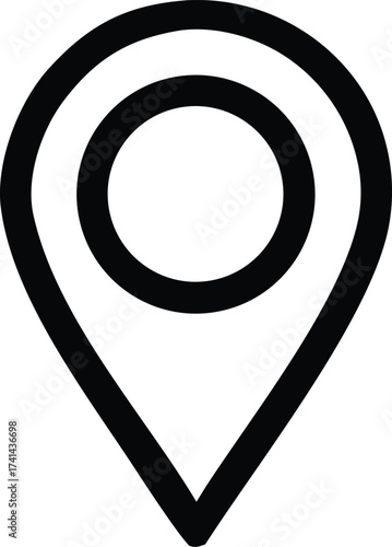 Simple outline map pin icon represents location pointer for navigation and geo targeting on digital platforms