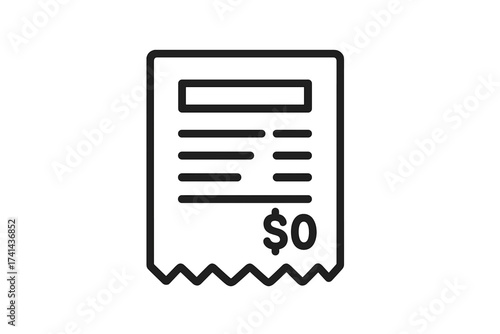 Receipt icon with zero total, invoice and bill payment symbol, simplistic design of financial document, vector illustration for banking, shopping, payment, expense tracking